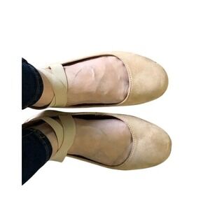 ANNA Beige Faux Suede Ballet Flats Criss Cross Ankle Strap Back Zip Shoes 6.5